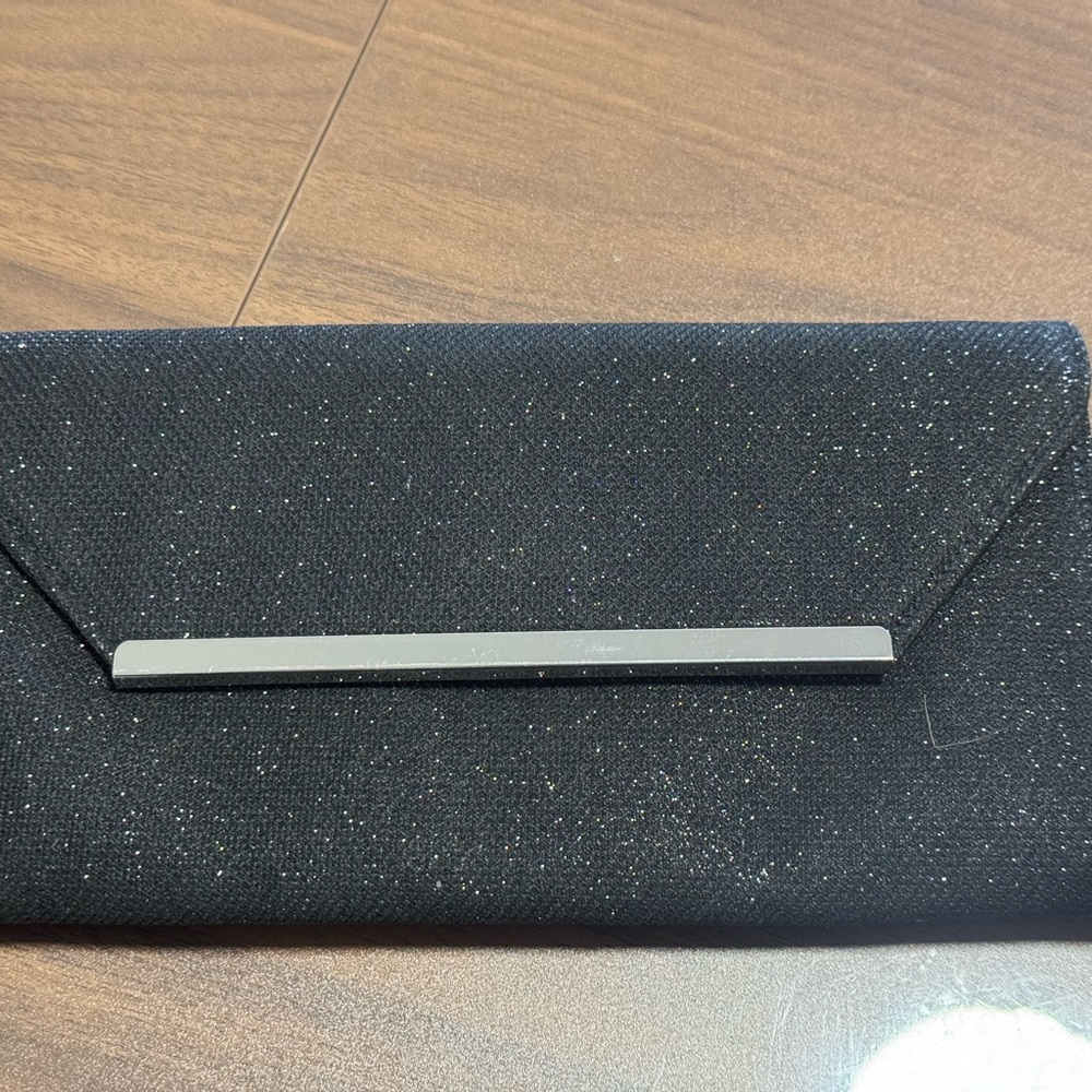 Black Sparkle Envelope Clutch with Metal Bar
